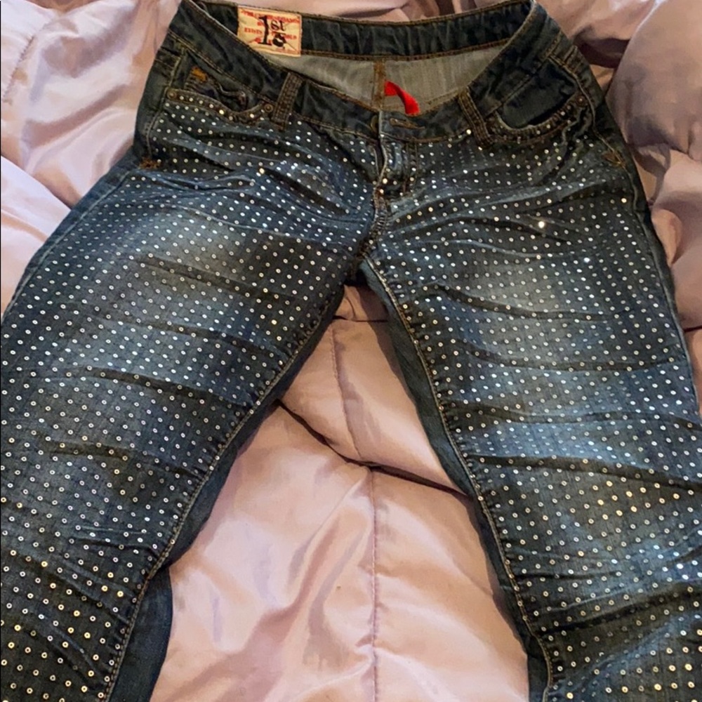 Dark blue rhinestone skinny jeans